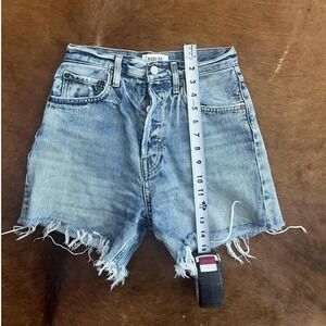 AGOLDE Denim Shorts High Rise Button Fly Distressed Raw Hem Size 24
